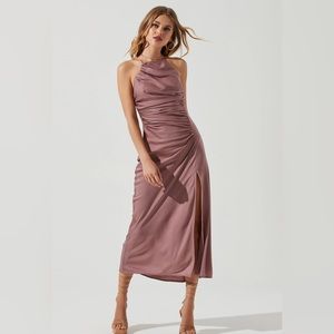 ASTR the label Front Slit Halter Satin Midi Dress